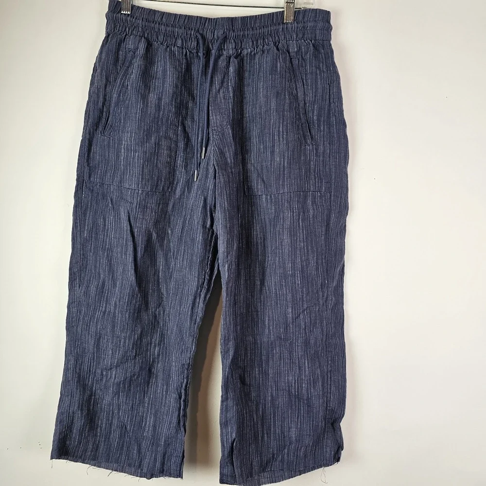 Athleta Women's Size S Retreat Linen Wide Leg Pant Blue 851038 (**Hem Cut Off)